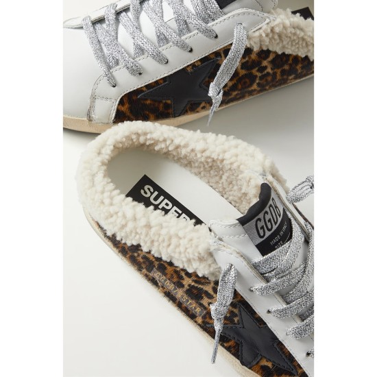 Superstar Sabot shearling-lined distressed leopard-print calf hair and leather slip-on sneakers Superstar Sabot shearling-lined distressed leopard-print calf hair and leather slip-on sneakers