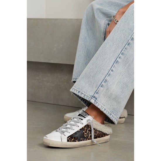 Superstar Sabot shearling-lined distressed leopard-print calf hair and leather slip-on sneakers Superstar Sabot shearling-lined distressed leopard-print calf hair and leather slip-on sneakers