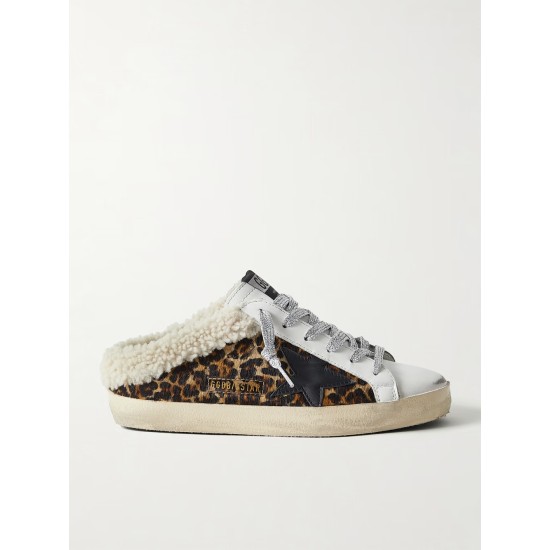 Superstar Sabot shearling-lined distressed leopard-print calf hair and leather slip-on sneakers Superstar Sabot shearling-lined distressed leopard-print calf hair and leather slip-on sneakers