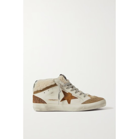 Mid Star distressed leather, suede and shearling sneakers Mid Star distressed leather, suede and shearling sneakers