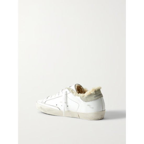 Superstar shearling-lined distressed glittered leather sneakers Superstar shearling-lined distressed glittered leather sneakers
