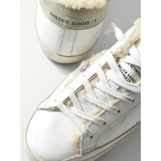 Superstar shearling-lined distressed glittered leather sneakers Superstar shearling-lined distressed glittered leather sneakers