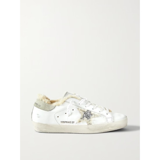 Superstar shearling-lined distressed glittered leather sneakers Superstar shearling-lined distressed glittered leather sneakers