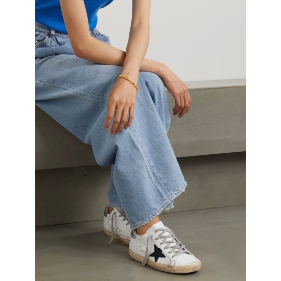 Superstar glittered distressed leather sneakers Superstar glittered distressed leather sneakers