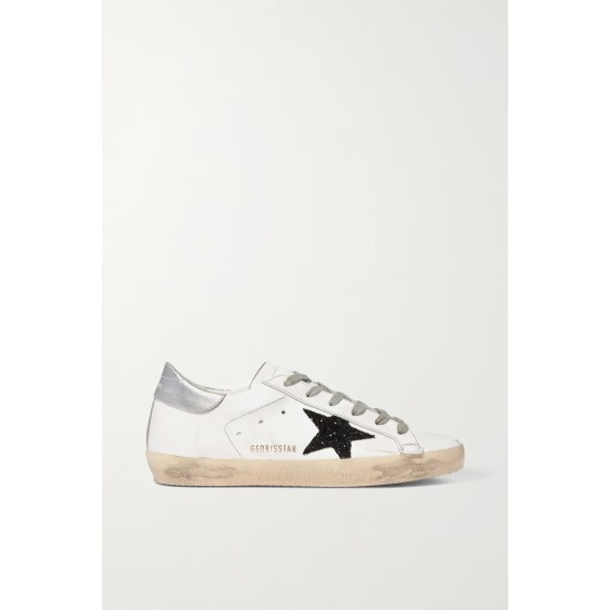 Superstar glittered distressed leather sneakers Superstar glittered distressed leather sneakers