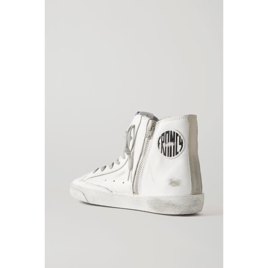 Francy glittered distressed leather and suede high-top sneakers Francy glittered distressed leather and suede high-top sneakers