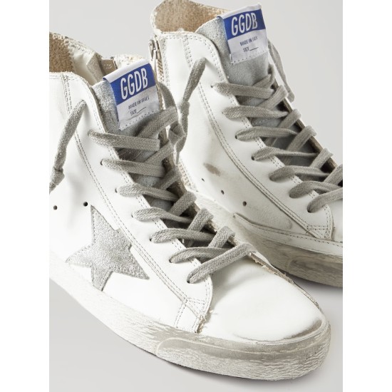 Francy glittered distressed leather and suede high-top sneakers Francy glittered distressed leather and suede high-top sneakers