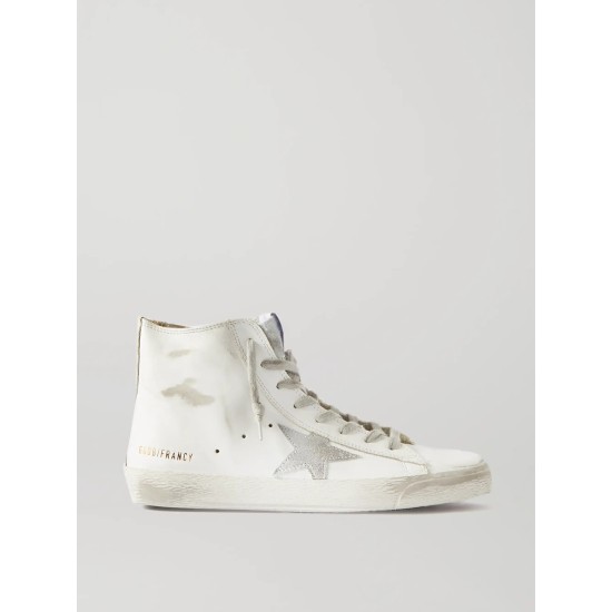 Francy glittered distressed leather and suede high-top sneakers Francy glittered distressed leather and suede high-top sneakers