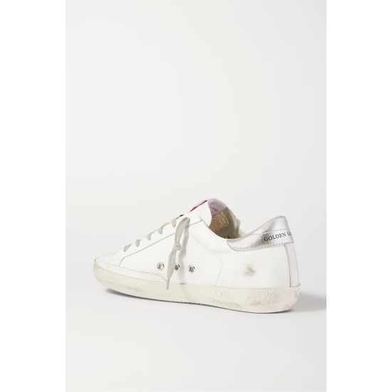 Superstar bead-embellished distressed leather and suede sneakers Superstar bead-embellished distressed leather and suede sneakers