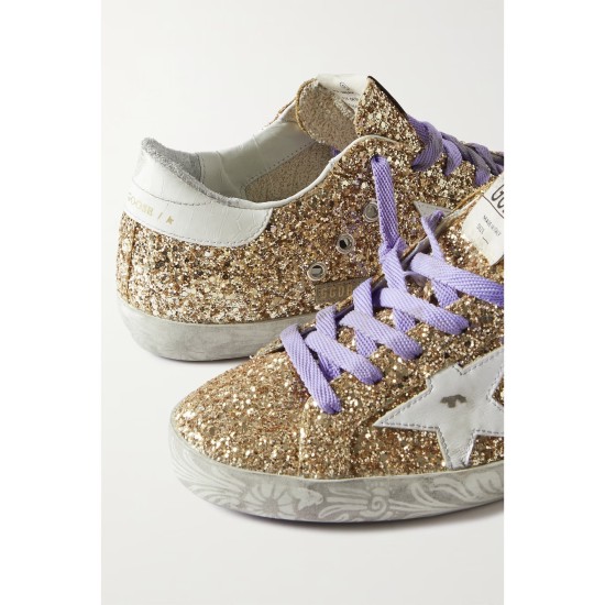 Super-Star distressed glittered leather sneakers Super-Star distressed glittered leather sneakers
