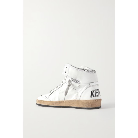 Sky-Star distressed glittered leather high-top sneakers Sky-Star distressed glittered leather high-top sneakers