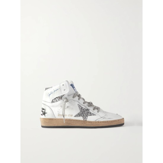 Sky-Star distressed glittered leather high-top sneakers Sky-Star distressed glittered leather high-top sneakers