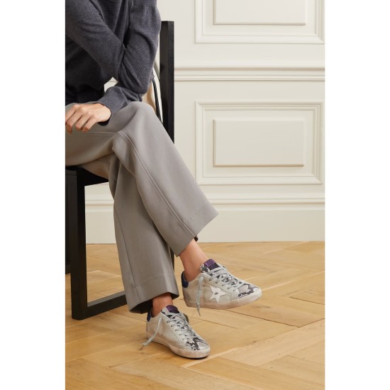 Superstar denim-trimmed distressed snake-effect leather and suede sneakers Superstar denim-trimmed distressed snake-effect leather and suede sneakers