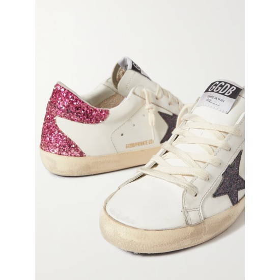 Superstar distressed glittered leather sneakers Superstar distressed glittered leather sneakers