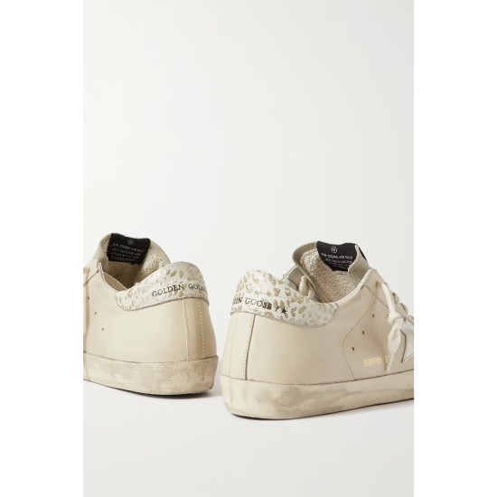 Super-Star metallic leopard-print distressed leather and suede sneakers Super-Star metallic leopard-print distressed leather and suede sneakers