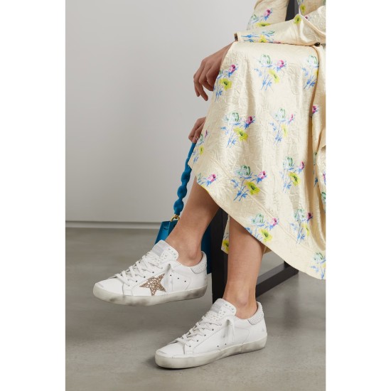 Super-Star embellished distressed glittered leather sneakers Super-Star embellished distressed glittered leather sneakers