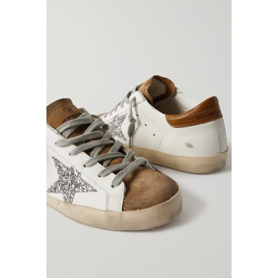 Superstar glittered distressed leather and suede sneakers Superstar glittered distressed leather and suede sneakers