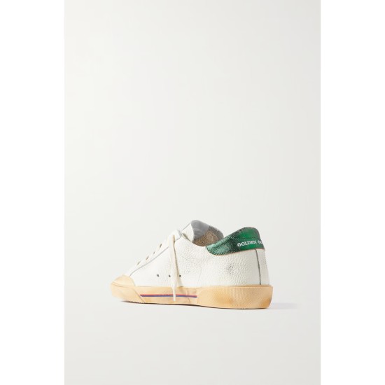 Superstar Penstar distressed leather, leopard-print-trimmed rubber sneakers Superstar Penstar distressed leather, leopard-print-trimmed rubber sneakers