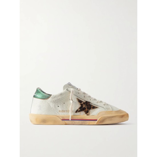 Superstar Penstar distressed leather, leopard-print-trimmed rubber sneakers Superstar Penstar distressed leather, leopard-print-trimmed rubber sneakers