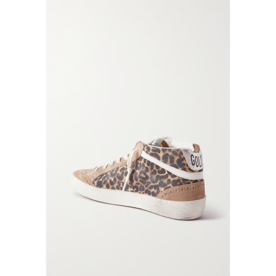 Mid Star distressed leather-trimmed leopard-print suede sneakers Mid Star distressed leather-trimmed leopard-print suede sneakers