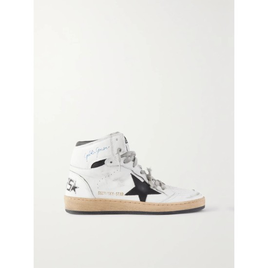 Sky-Star distressed printed leather high-top sneakers Sky-Star distressed printed leather high-top sneakers