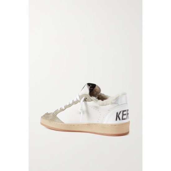 Ball Star shearling-lined distressed suede-trimmed leather sneakers Ball Star shearling-lined distressed suede-trimmed leather sneakers
