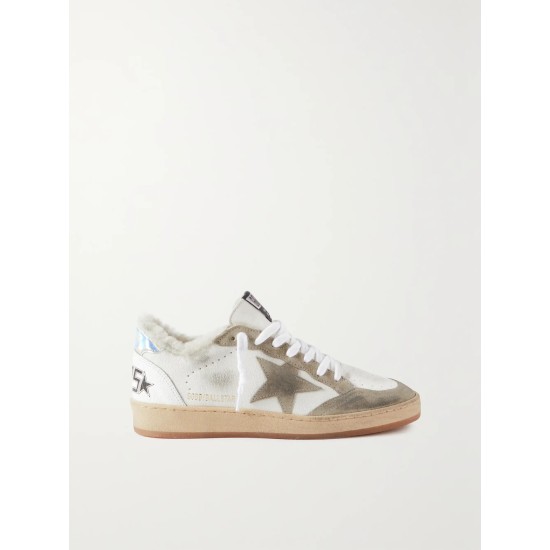 Ball Star shearling-lined distressed suede-trimmed leather sneakers Ball Star shearling-lined distressed suede-trimmed leather sneakers