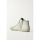 Slide embellished distressed glittered leather and suede high-top sneakers Slide embellished distressed glittered leather and suede high-top sneakers