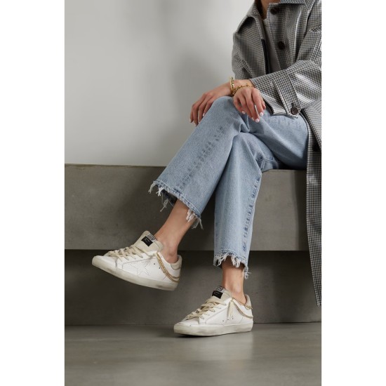 Superstar chain-embellished distressed leather and suede sneakers Superstar chain-embellished distressed leather and suede sneakers