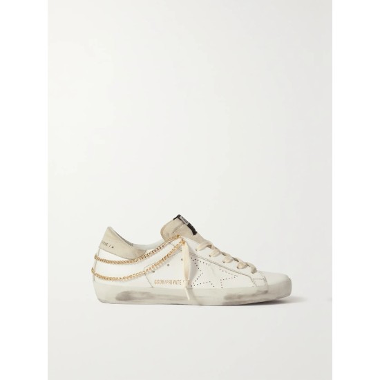 Superstar chain-embellished distressed leather and suede sneakers Superstar chain-embellished distressed leather and suede sneakers