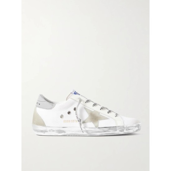 Superstar distressed suede and leather-trimmed canvas sneakers Superstar distressed suede and leather-trimmed canvas sneakers