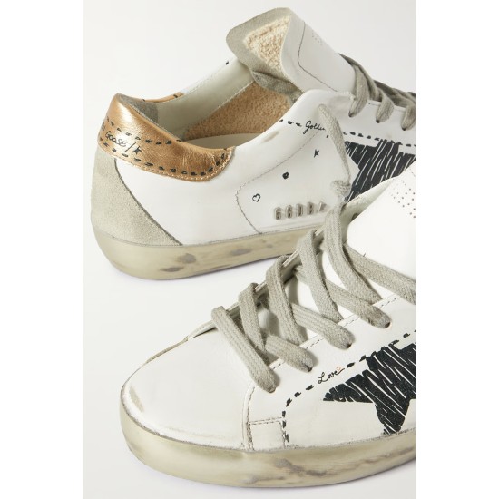 Superstar distressed suede-trimmed printed leather sneakers Superstar distressed suede-trimmed printed leather sneakers