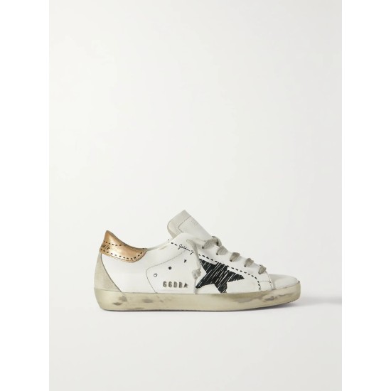 Superstar distressed suede-trimmed printed leather sneakers Superstar distressed suede-trimmed printed leather sneakers