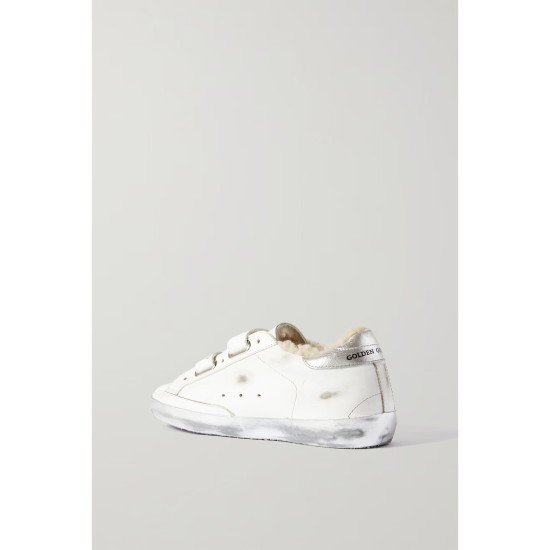 Old School shearling-lined distressed glittered leather sneakers Old School shearling-lined distressed glittered leather sneakers