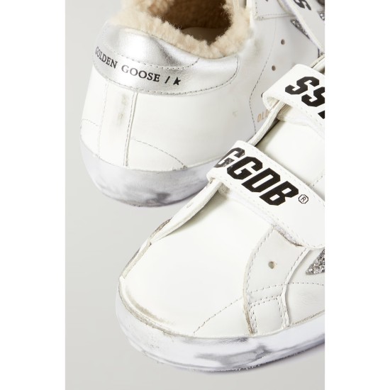 Old School shearling-lined distressed glittered leather sneakers Old School shearling-lined distressed glittered leather sneakers