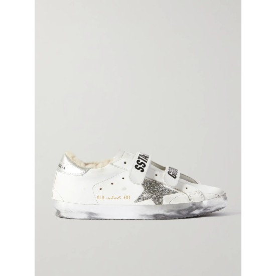 Old School shearling-lined distressed glittered leather sneakers Old School shearling-lined distressed glittered leather sneakers