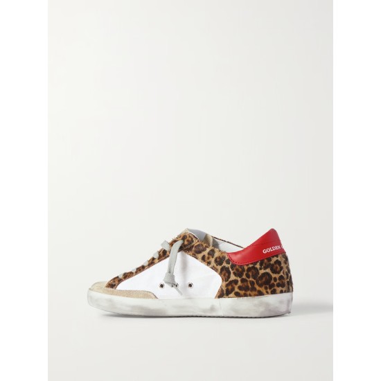 Superstar distressed leopard-print calf hair, leather and suede sneakers Superstar distressed leopard-print calf hair, leather and suede sneakers
