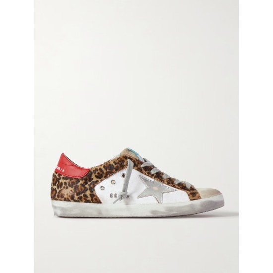 Superstar distressed leopard-print calf hair, leather and suede sneakers Superstar distressed leopard-print calf hair, leather and suede sneakers