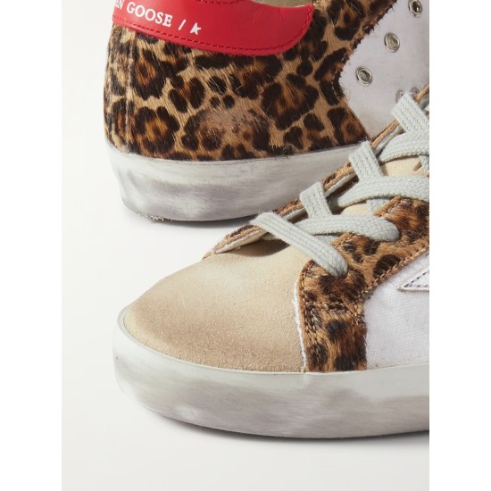 Superstar distressed leopard-print calf hair, leather and suede sneakers Superstar distressed leopard-print calf hair, leather and suede sneakers